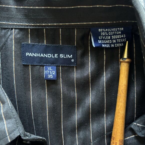 Panhandle Slim Western Shirt XL 17.5 35 Pearl Snap Black Pinstripe Retro NWT - Picture 9 of 15